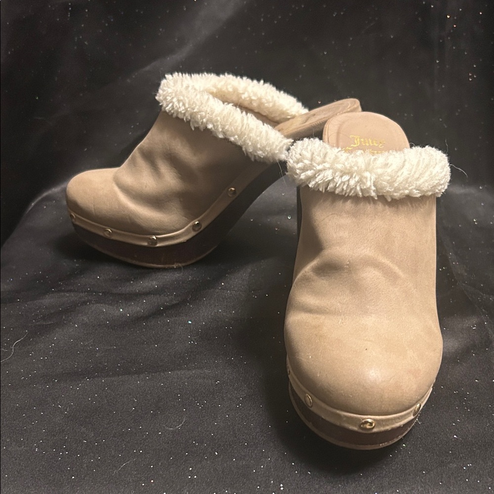 Juicy Couture Beige Fur-Lined Mules